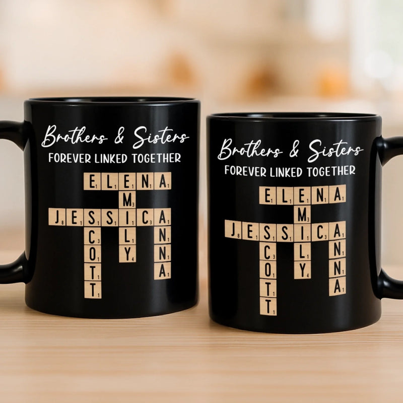 Custom Scrabble Black Mug - Personalized Christmas Birthday Gifts For Brother, Sister - Family Spelled In Joy