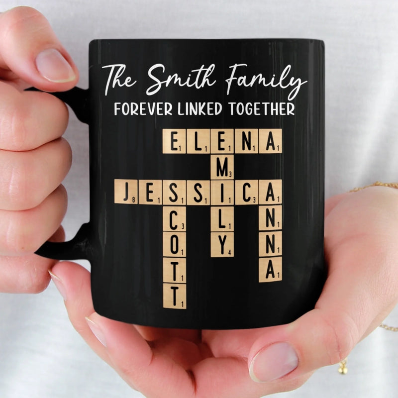 Custom Scrabble Black Mug - Personalized Christmas Birthday Gifts For Mom, Dad, Brother, Sister, Kids - Bonded By Every Tile