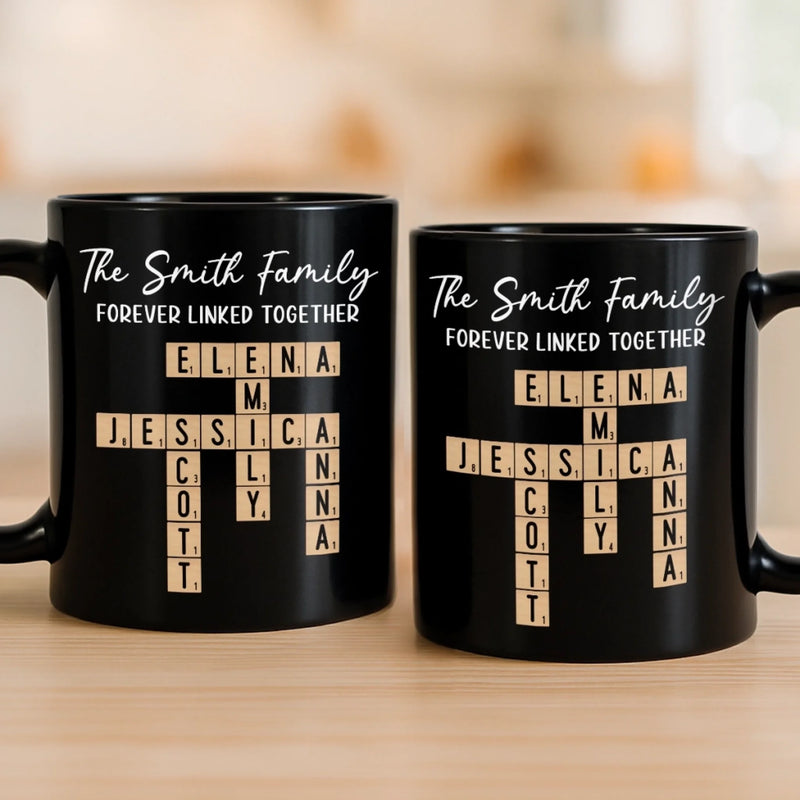 Custom Scrabble Black Mug - Personalized Christmas Birthday Gifts For Mom, Dad, Brother, Sister, Kids - Bonded By Every Tile
