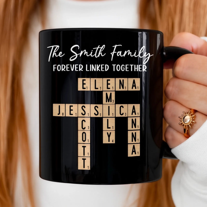 Custom Scrabble Black Mug - Personalized Christmas Birthday Gifts For Mom, Dad, Brother, Sister, Kids - Bonded By Every Tile