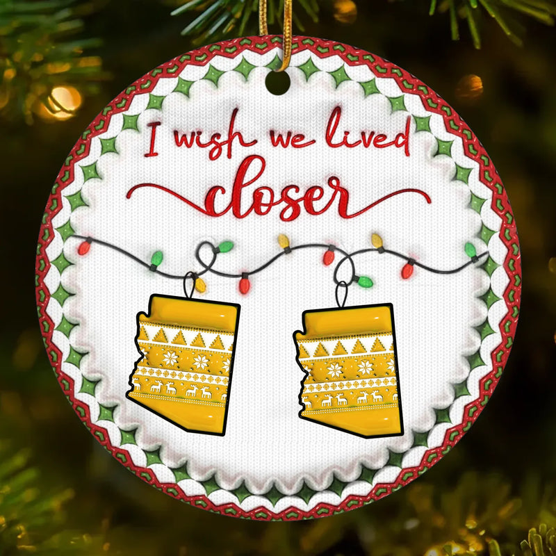 Custom Long Distance Ceramic Ornament - Personalized Best Friend Christmas Birthday Gifts For Women, Besties, Sisters, BFF - Miles Apart Hearts Aligned