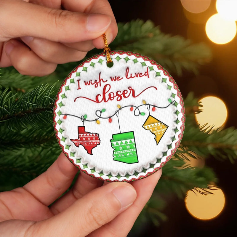 Custom Long Distance Ceramic Ornament - Personalized Best Friend Christmas Birthday Gifts For Women, Besties, Sisters, BFF - Miles Apart Hearts Aligned