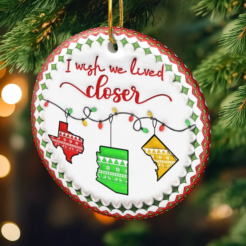 Custom Long Distance Ceramic Ornament - Personalized Best Friend Christmas Birthday Gifts For Women, Besties, Sisters, BFF - Miles Apart Hearts Aligned