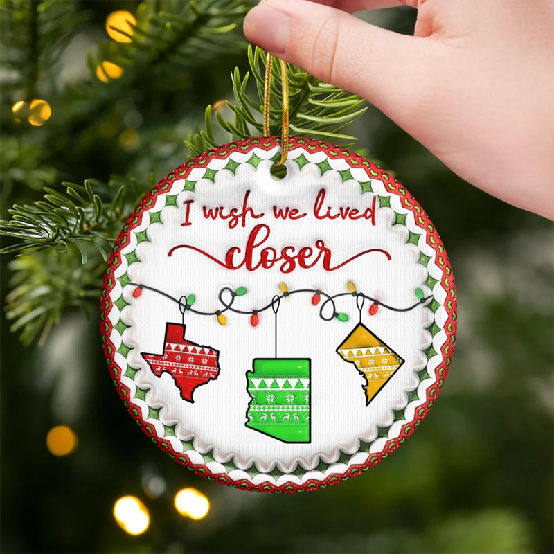 Custom Long Distance Ceramic Ornament - Personalized Best Friend Christmas Birthday Gifts For Women, Besties, Sisters, BFF - Miles Apart Hearts Aligned