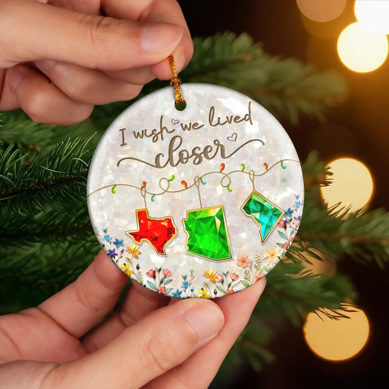 Custom Long Distance Ceramic Ornament - Personalized Best Friend Christmas Birthday Gifts For Women, Besties, Sisters, BFF - Our Bond Travels Every Mile