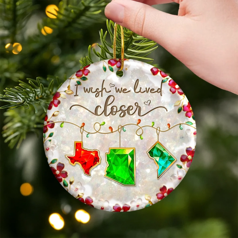 Custom Long Distance Ceramic Ornament - Personalized Best Friend Christmas Birthday Gifts For Women, Besties, Sisters, BFF - Connected By Heart Not Distance