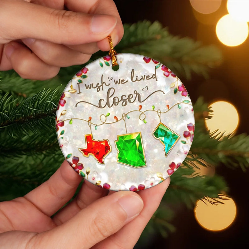 Custom Long Distance Ceramic Ornament - Personalized Best Friend Christmas Birthday Gifts For Women, Besties, Sisters, BFF - Connected By Heart Not Distance