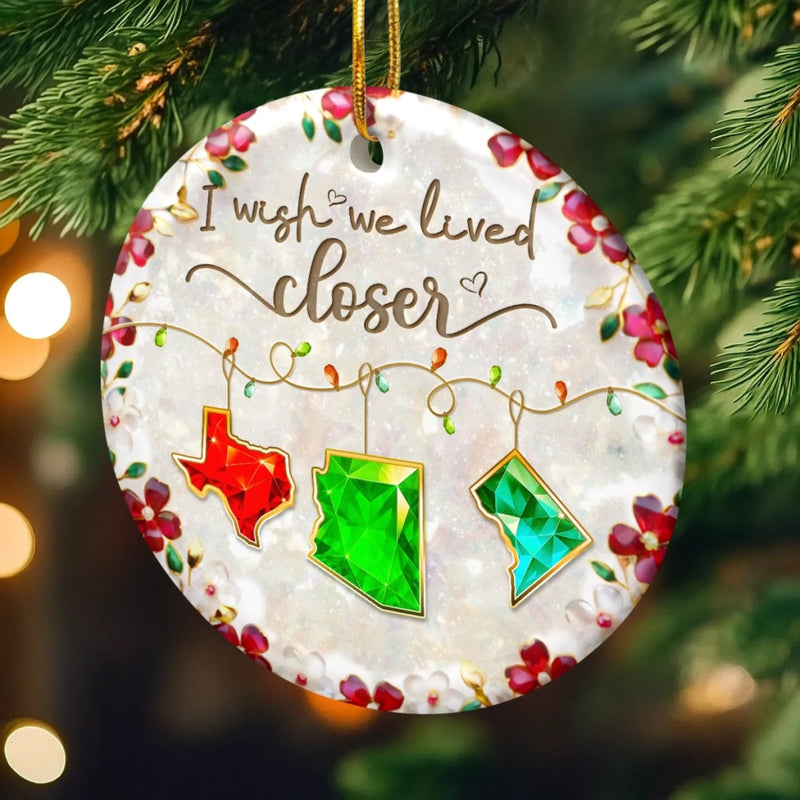 Custom Long Distance Ceramic Ornament - Personalized Best Friend Christmas Birthday Gifts For Women, Besties, Sisters, BFF - Connected By Heart Not Distance