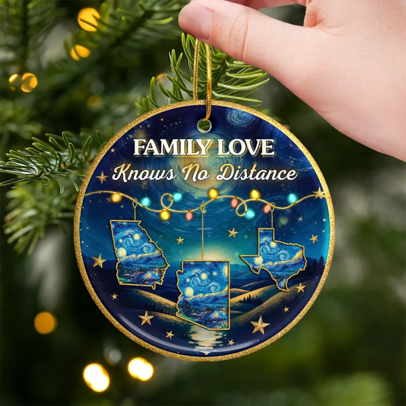 Custom Long Distance Ceramic Ornament - Personalized Christmas Birthday Gifts For Mom, Dad, Brother, Sister, Kids - Starry Night, Family Bright