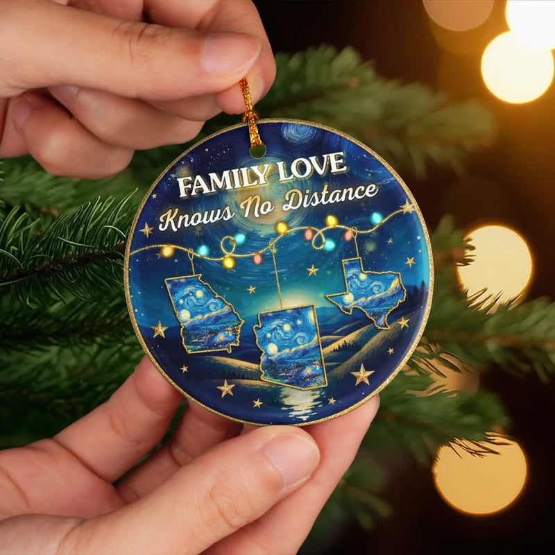 Custom Long Distance Ceramic Ornament - Personalized Christmas Birthday Gifts For Mom, Dad, Brother, Sister, Kids - Starry Night, Family Bright
