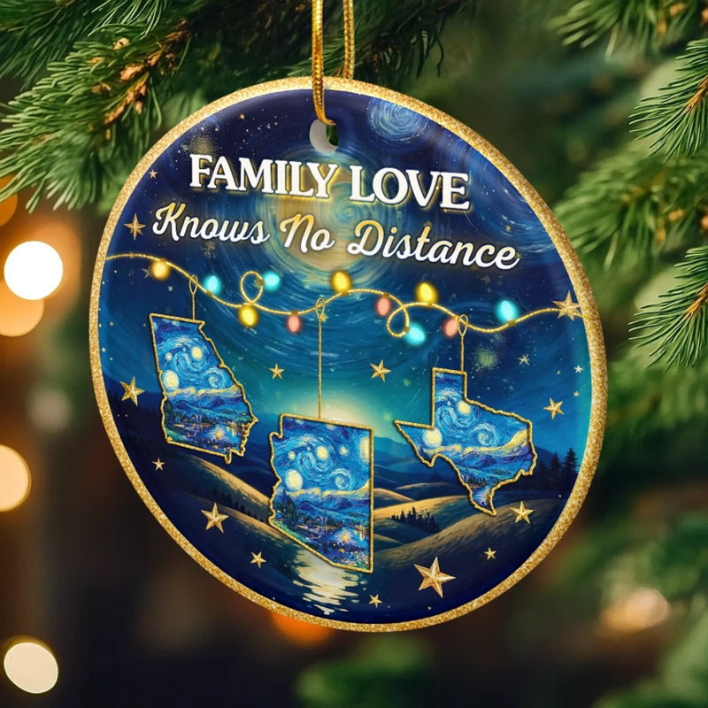 Custom Long Distance Ceramic Ornament - Personalized Christmas Birthday Gifts For Mom, Dad, Brother, Sister, Kids - Starry Night, Family Bright