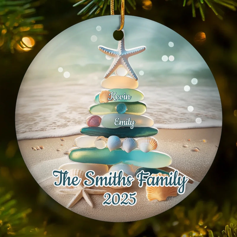 Custom Sea Glass Ceramic Ornament - Personalized Christmas Birthday Gifts For Mom, Dad, Brother, Sister, Kids, Beach Lovers - Home In Every Wave
