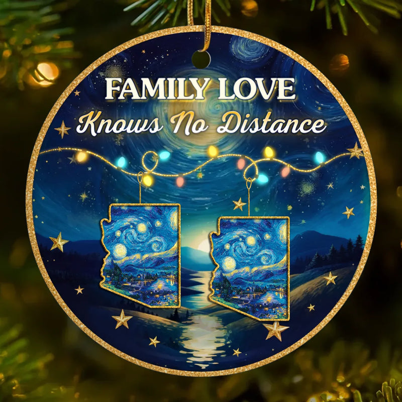 Custom Long Distance Ceramic Ornament - Personalized Christmas Birthday Gifts For Mom, Dad, Brother, Sister, Kids - Starry Night, Family Bright