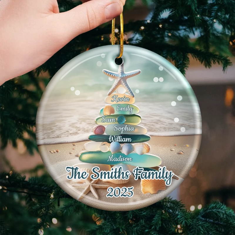 Custom Sea Glass Ceramic Ornament - Personalized Christmas Birthday Gifts For Mom, Dad, Brother, Sister, Kids, Beach Lovers - Home In Every Wave