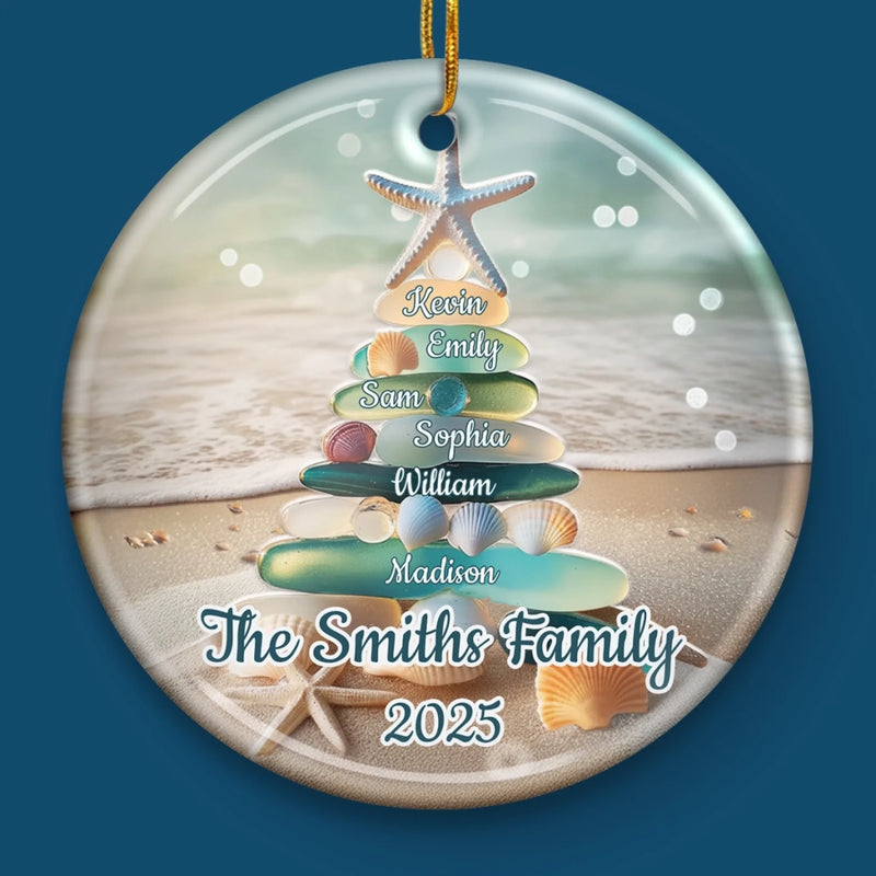 Custom Sea Glass Ceramic Ornament - Personalized Christmas Birthday Gifts For Mom, Dad, Brother, Sister, Kids, Beach Lovers - Home In Every Wave