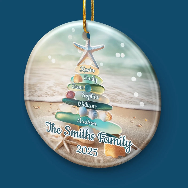 Custom Sea Glass Ceramic Ornament - Personalized Christmas Birthday Gifts For Mom, Dad, Brother, Sister, Kids, Beach Lovers - Home In Every Wave