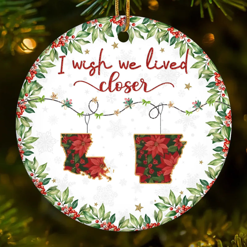 Custom Long Distance Ceramic Ornament - Personalized Best Friend Christmas Birthday Gifts For Women, Besties, Sisters, BFF - No Miles Between Hearts