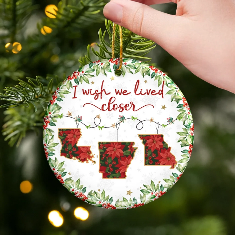 Custom Long Distance Ceramic Ornament - Personalized Best Friend Christmas Birthday Gifts For Women, Besties, Sisters, BFF - No Miles Between Hearts