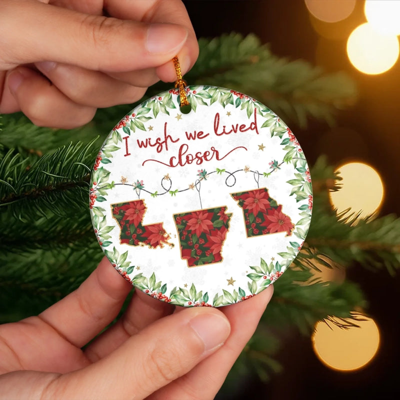Custom Long Distance Ceramic Ornament - Personalized Best Friend Christmas Birthday Gifts For Women, Besties, Sisters, BFF - No Miles Between Hearts