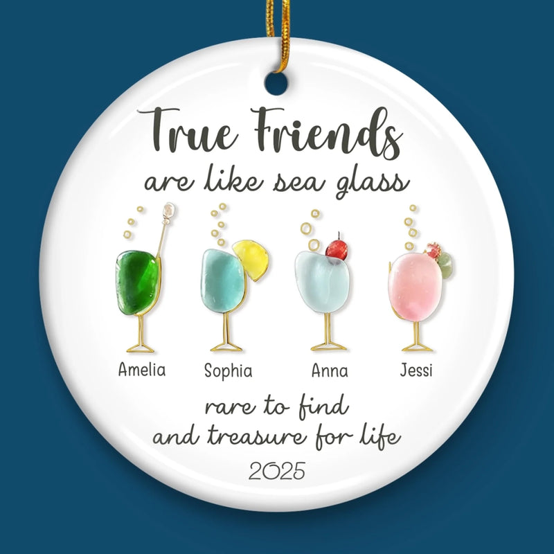 Custom Sea Glass Ceramic Ornament - Personalized Best Friend Christmas Birthday Gifts For Women, Besties, Sisters, BFF, Beach Lovers - Where Love Meets Shore
