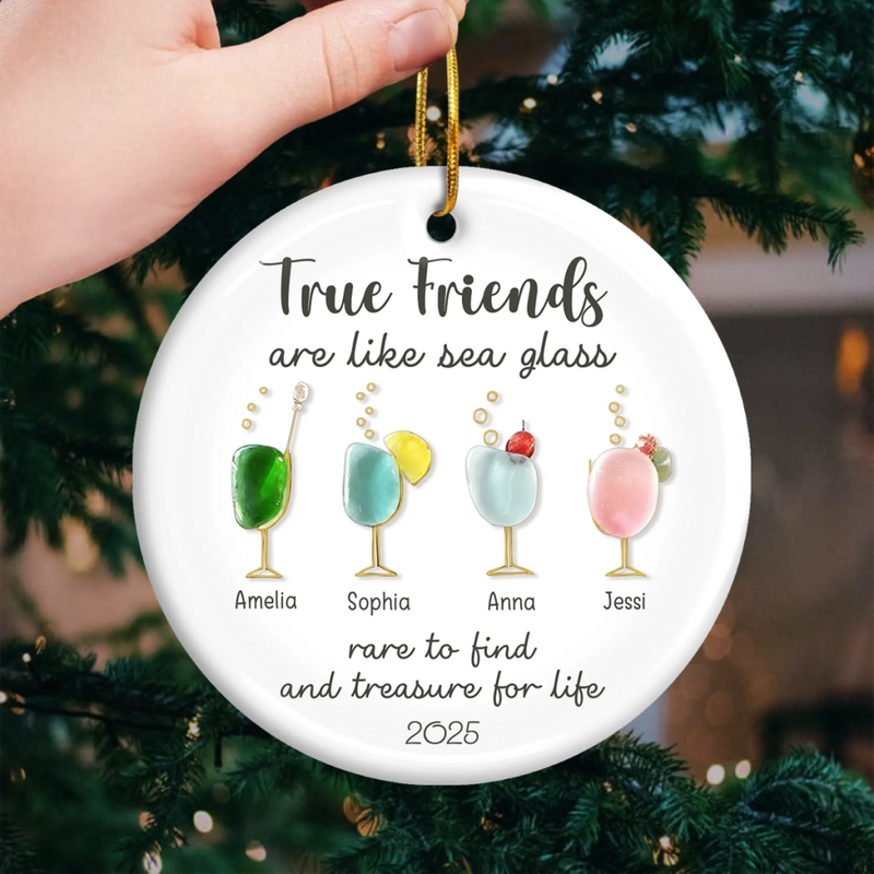 Custom Sea Glass Ceramic Ornament - Personalized Best Friend Christmas Birthday Gifts For Women, Besties, Sisters, BFF, Beach Lovers - Where Love Meets Shore