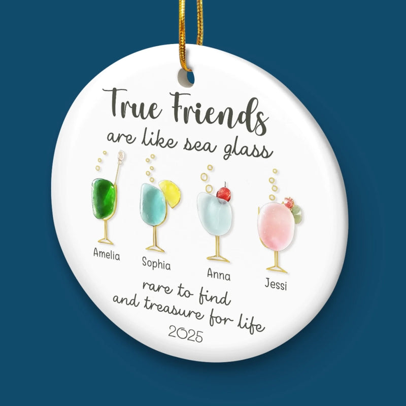 Custom Sea Glass Ceramic Ornament - Personalized Best Friend Christmas Birthday Gifts For Women, Besties, Sisters, BFF, Beach Lovers - Where Love Meets Shore