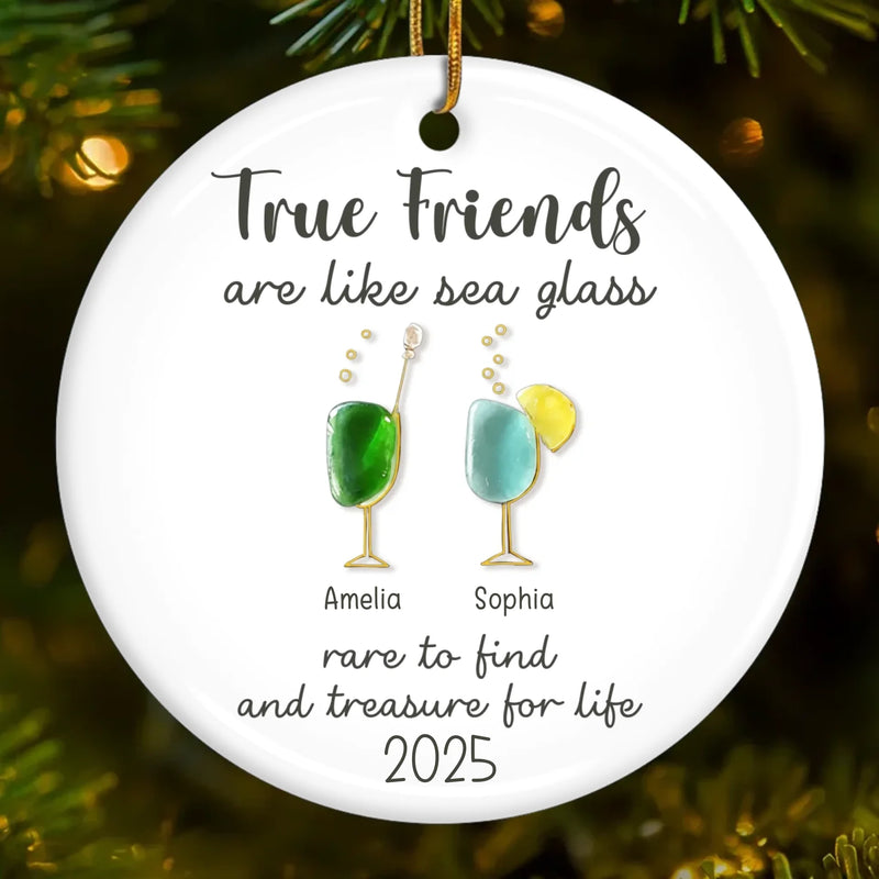 Custom Sea Glass Ceramic Ornament - Personalized Best Friend Christmas Birthday Gifts For Women, Besties, Sisters, BFF, Beach Lovers - Where Love Meets Shore