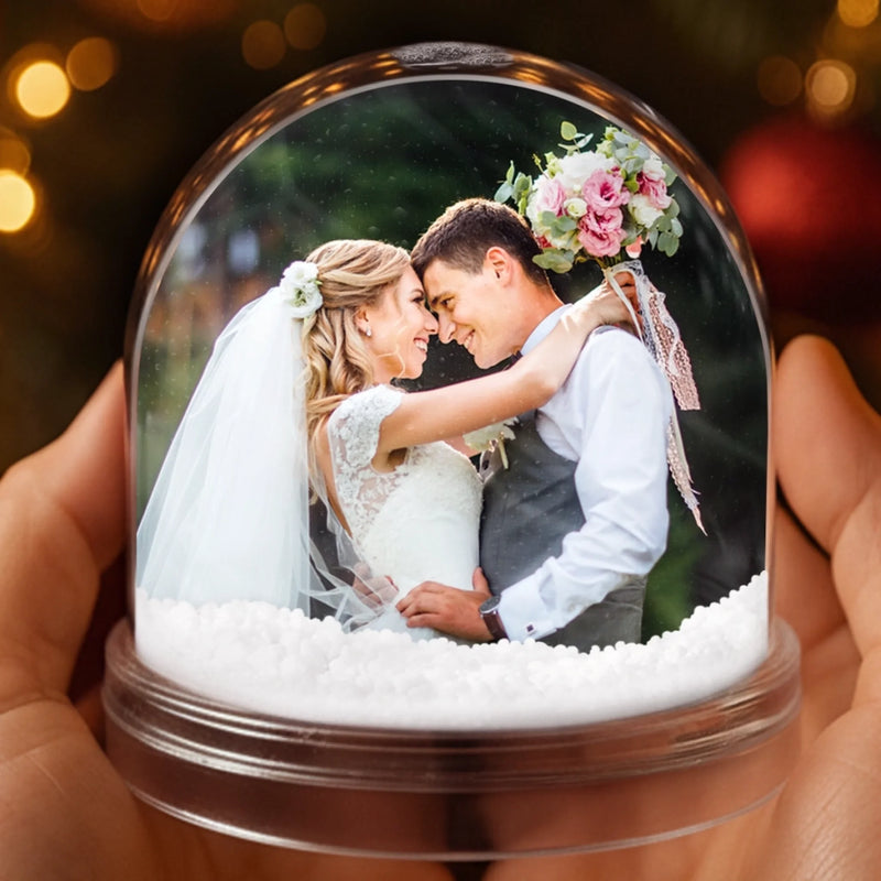 Custom Photo Acrylic Snow Globe - Personalized  Anniversary Christmas Wedding Gifts For Husband And Wife, Him And Her - Spinning Into Forever