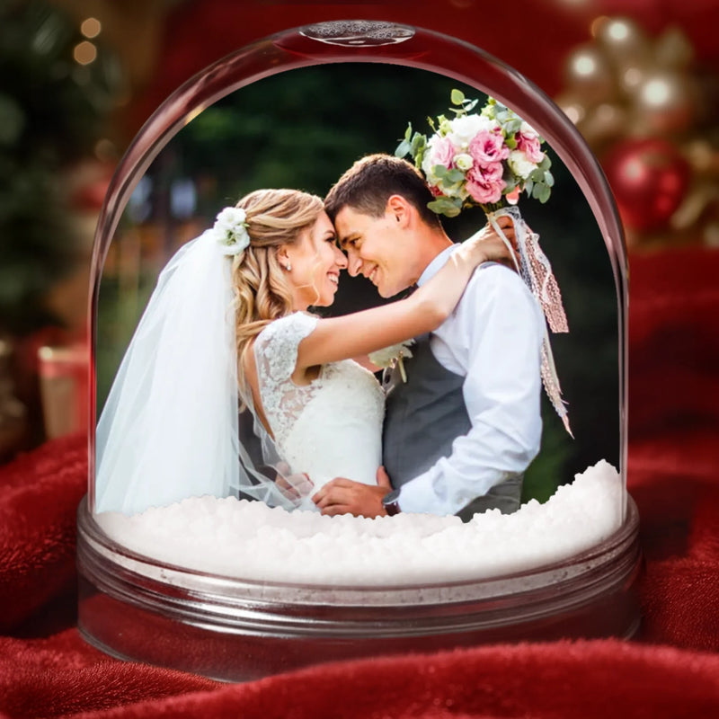 Custom Photo Acrylic Snow Globe - Personalized  Anniversary Christmas Wedding Gifts For Husband And Wife, Him And Her - Spinning Into Forever