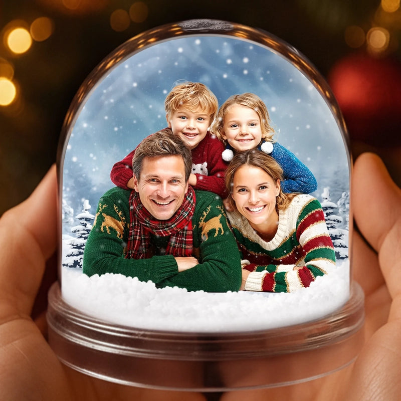 Custom Photo Acrylic Snow Globe - Personalized Christmas Birthday Gifts For Mom, Dad, Brother, Sister, Kids - Encircled By Our Love