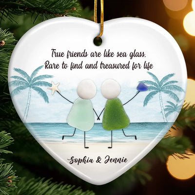Custom Sea Glass Ceramic Ornament - Personalized Best Friend Christmas Birthday Gifts For Women, Besties, Sisters, BFF, Beach Lovers - Joy Flows Like Waves