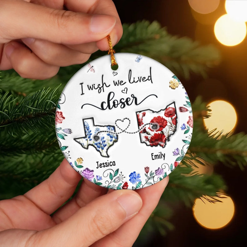 Custom Long Distance Ceramic Ornament - Personalized Best Friend Christmas Birthday Gifts For Women, Besties, Sisters, BFF - Far Away Yet Always Connected