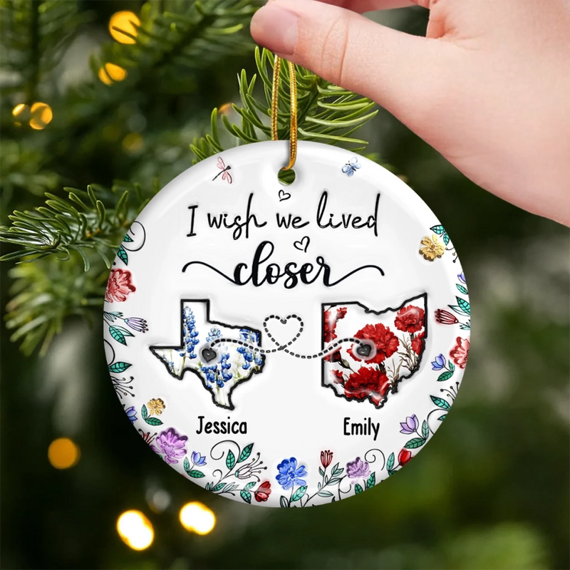 Custom Long Distance Ceramic Ornament - Personalized Best Friend Christmas Birthday Gifts For Women, Besties, Sisters, BFF - Far Away Yet Always Connected