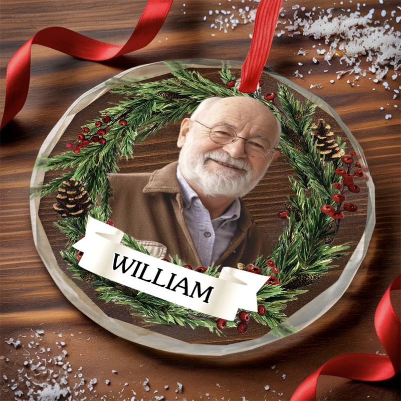 Custom Photo Circle Glass Ornament - Personalized Christmas Memorial Sympathy Gifts For Loss Of Mom, Dad - Heaven Shines Tonight