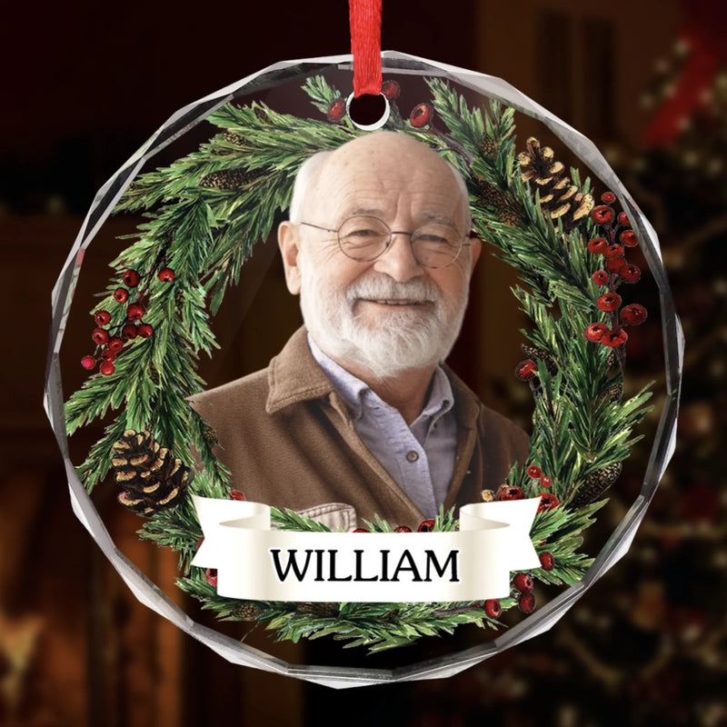Custom Photo Circle Glass Ornament - Personalized Christmas Memorial Sympathy Gifts For Loss Of Mom, Dad - Heaven Shines Tonight