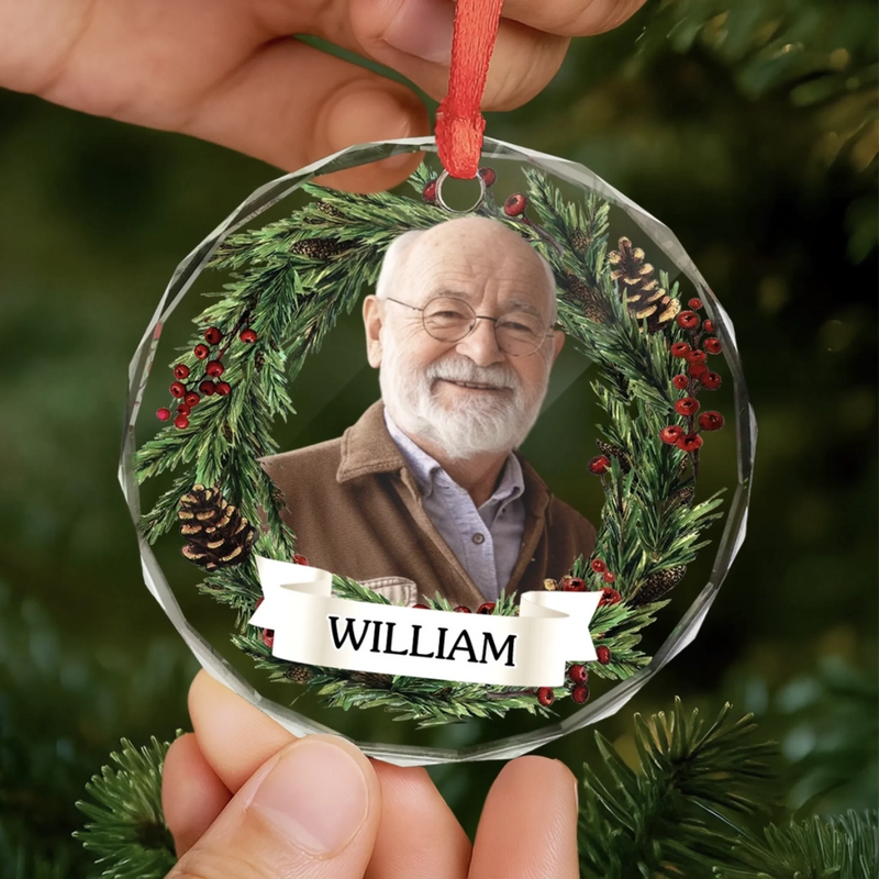 Custom Photo Circle Glass Ornament - Personalized Christmas Memorial Sympathy Gifts For Loss Of Mom, Dad - Heaven Shines Tonight