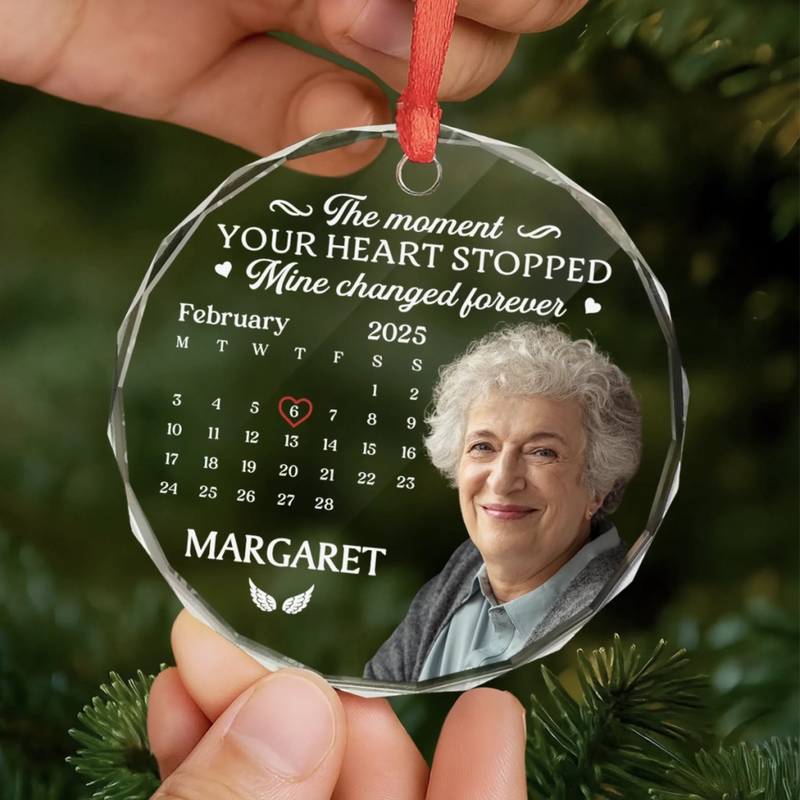Custom Photo Circle Glass Ornament - Personalized Christmas Memorial Sympathy Gifts For Loss Of Mom, Dad - Missing You With Love