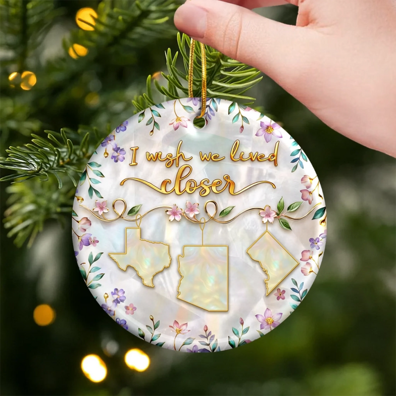 Custom Long Distance Ceramic Ornament - Personalized Best Friend Christmas Birthday Gifts For Women, Besties, Sisters, BFF - Miles Apart Hearts Stay Near