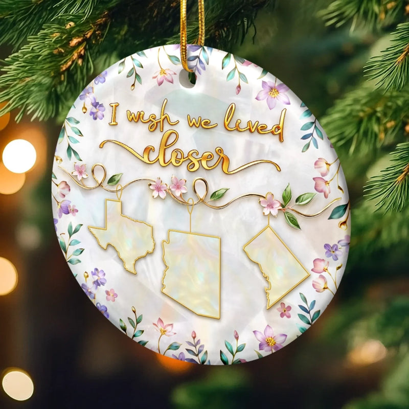 Custom Long Distance Ceramic Ornament - Personalized Best Friend Christmas Birthday Gifts For Women, Besties, Sisters, BFF - Miles Apart Hearts Stay Near
