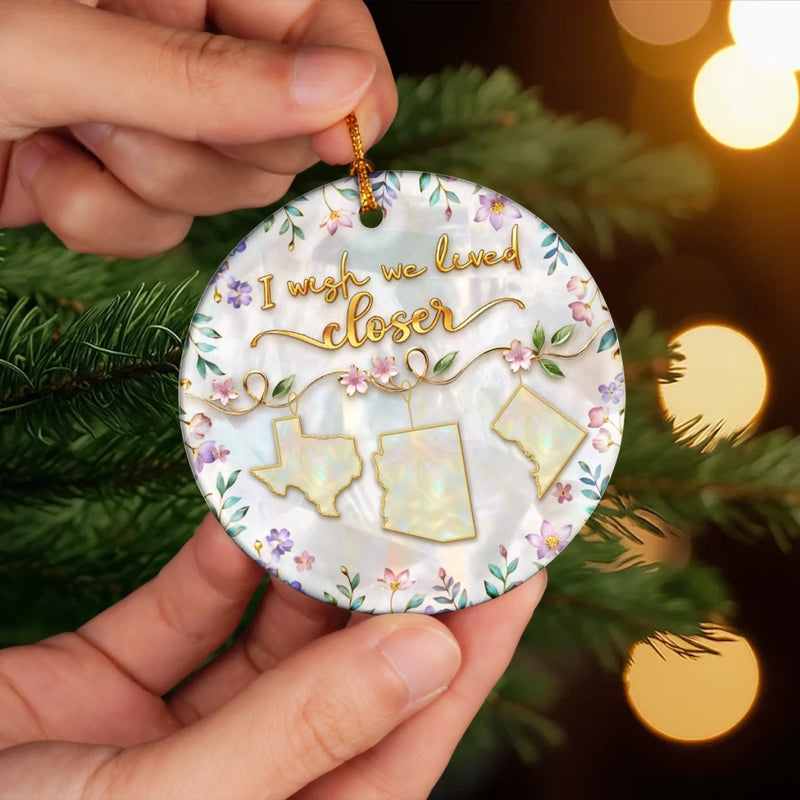 Custom Long Distance Ceramic Ornament - Personalized Best Friend Christmas Birthday Gifts For Women, Besties, Sisters, BFF - Miles Apart Hearts Stay Near