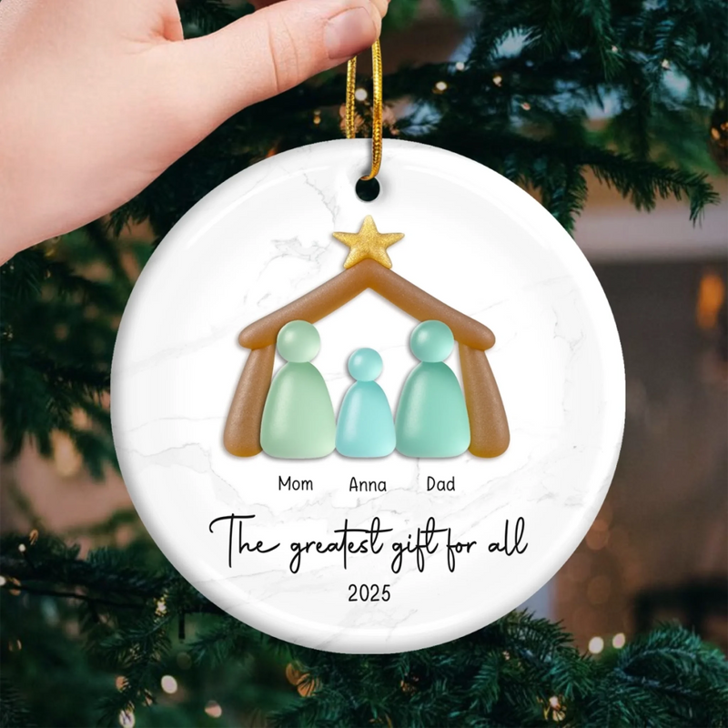 Custom Sea Glass Ceramic Ornament - Personalized Christmas Birthday Gifts For Mom, Dad, Brother, Sister, Kids, Beach Lovers - Family Is My Shore