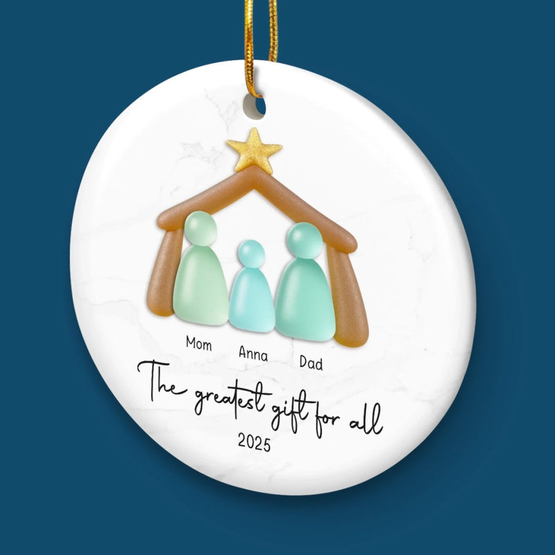 Custom Sea Glass Ceramic Ornament - Personalized Christmas Birthday Gifts For Mom, Dad, Brother, Sister, Kids, Beach Lovers - Family Is My Shore