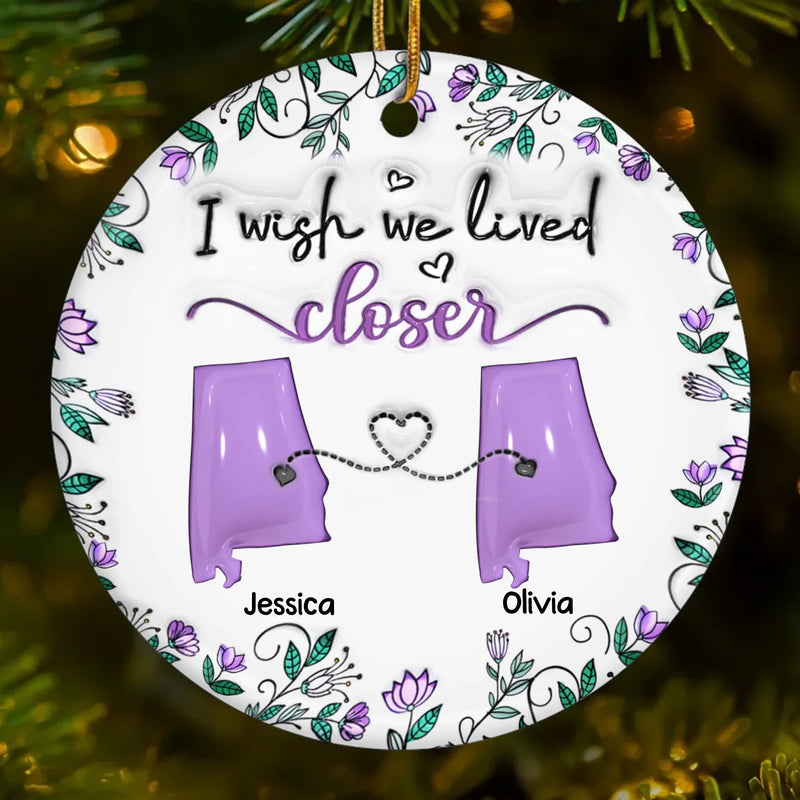 Custom Long Distance Ceramic Ornament - Personalized Best Friend Christmas Birthday Gifts For Women, Besties, Sisters, BFF - Far But Always Connected