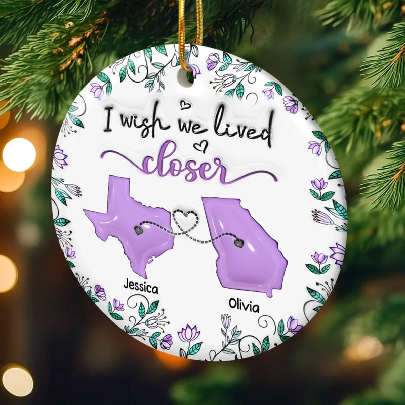 Custom Long Distance Ceramic Ornament - Personalized Best Friend Christmas Birthday Gifts For Women, Besties, Sisters, BFF - Far But Always Connected