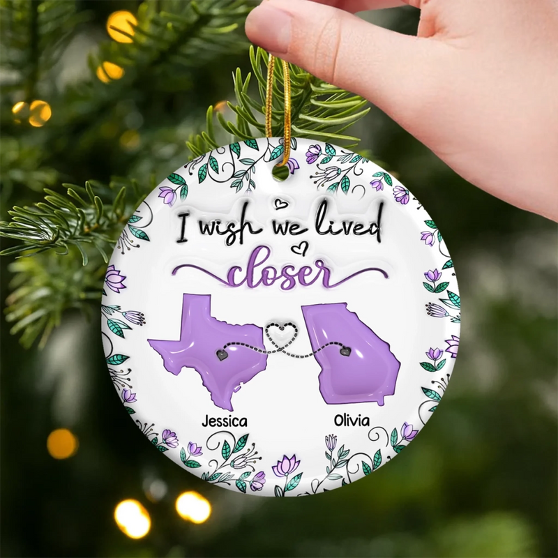 Custom Long Distance Ceramic Ornament - Personalized Best Friend Christmas Birthday Gifts For Women, Besties, Sisters, BFF - Far But Always Connected