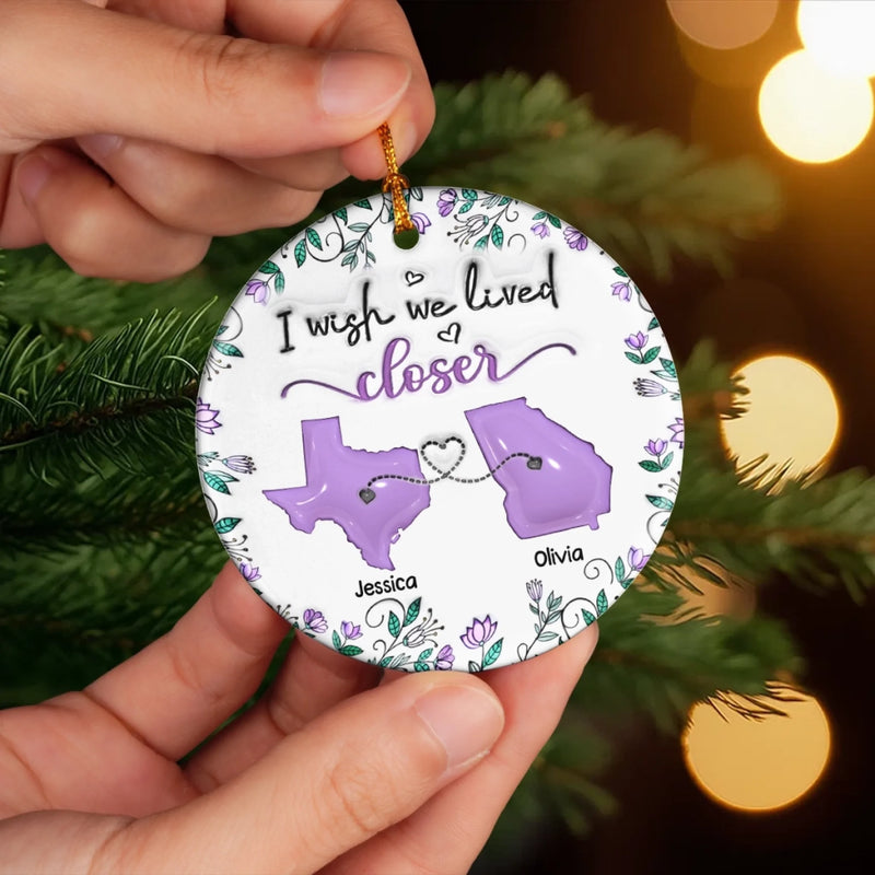 Custom Long Distance Ceramic Ornament - Personalized Best Friend Christmas Birthday Gifts For Women, Besties, Sisters, BFF - Far But Always Connected