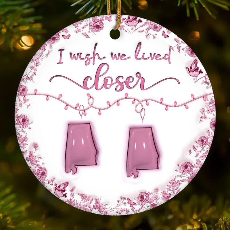 Custom Long Distance Ceramic Ornament - Personalized Best Friend Christmas Birthday Gifts For Women, Besties, Sisters, BFF - Our Hearts Bridge The Miles