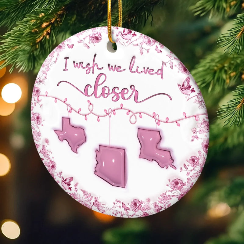 Custom Long Distance Ceramic Ornament - Personalized Best Friend Christmas Birthday Gifts For Women, Besties, Sisters, BFF - Our Hearts Bridge The Miles