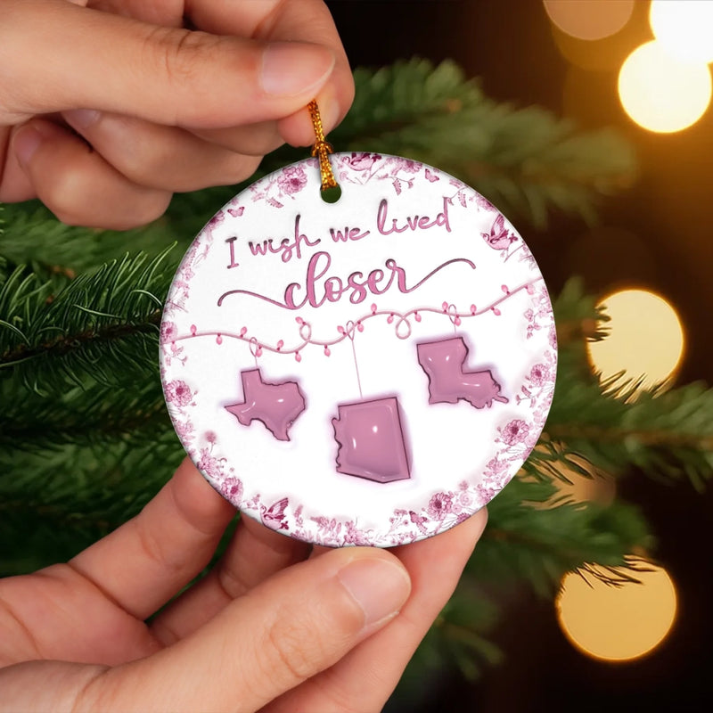 Custom Long Distance Ceramic Ornament - Personalized Best Friend Christmas Birthday Gifts For Women, Besties, Sisters, BFF - Our Hearts Bridge The Miles