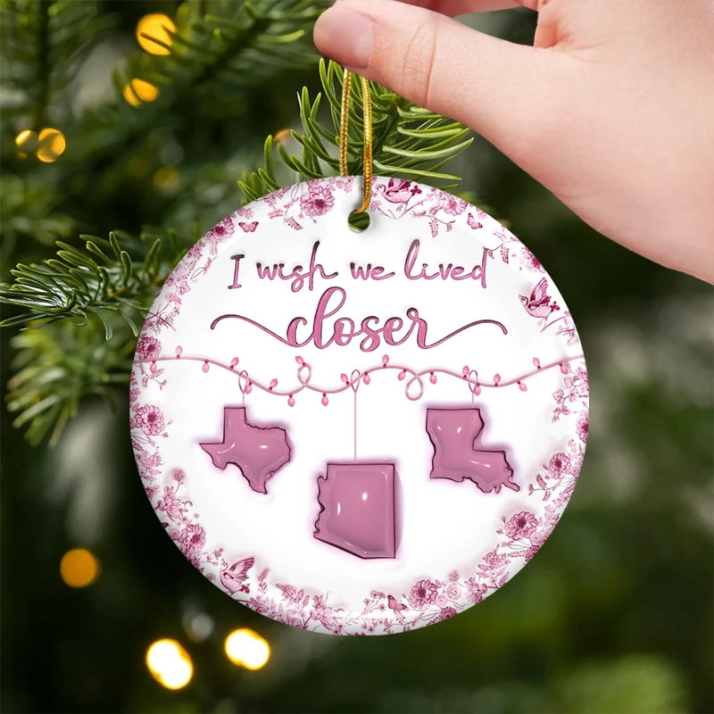 Custom Long Distance Ceramic Ornament - Personalized Best Friend Christmas Birthday Gifts For Women, Besties, Sisters, BFF - Our Hearts Bridge The Miles
